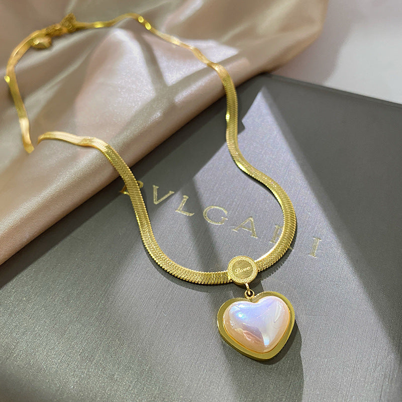 Vintage Minimalist Heart Titanium Steel Necklace with Pearl Plated Unisex