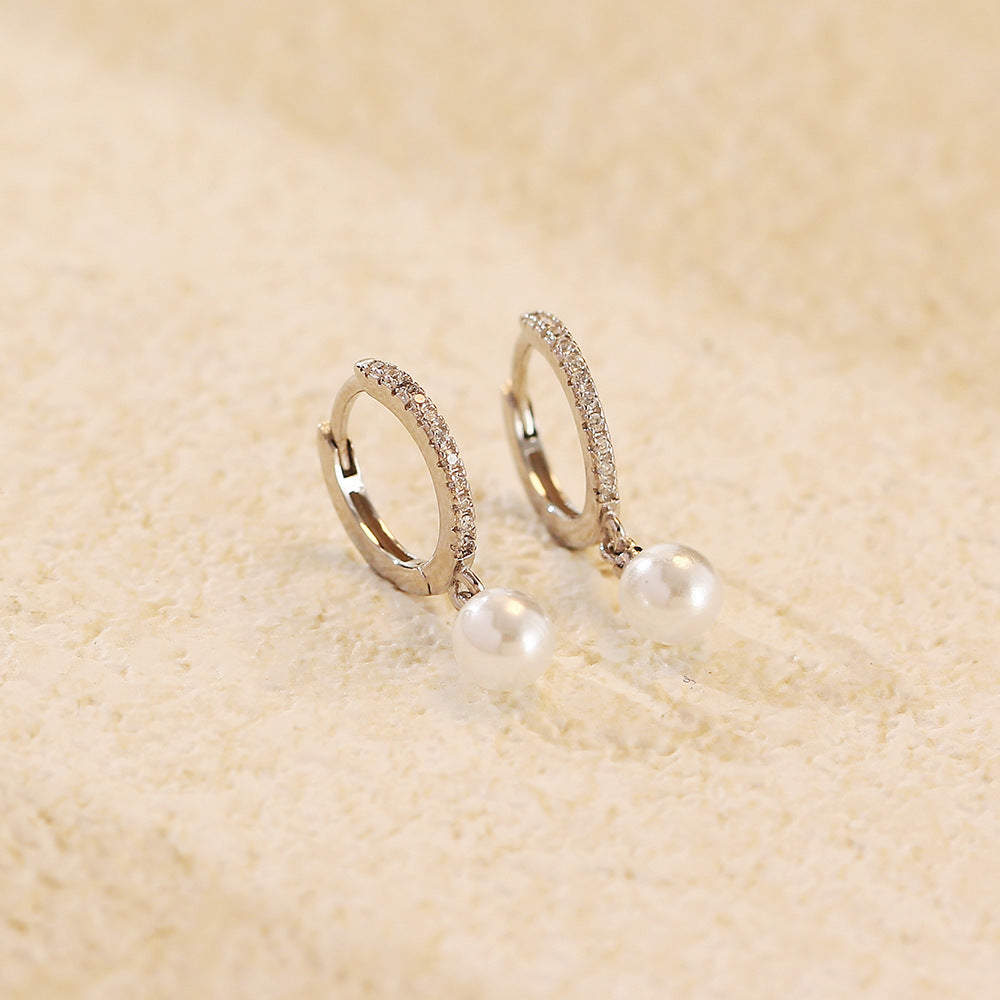 Minimalist Geometric S925 Sterling Silver Stud Earrings with Micro-Pavé Detailing for Women