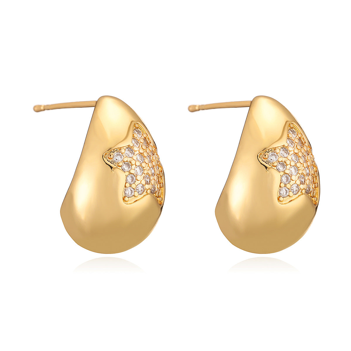 Minimalist Luxe Copper Gold-Plated Zircon Heart Star Teardrop Stud Earrings for Women