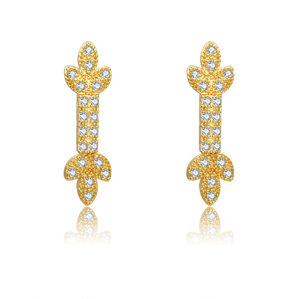 Vintage Gold Plated Brass Teardrop Floral Earrings with Cubic Zirconia