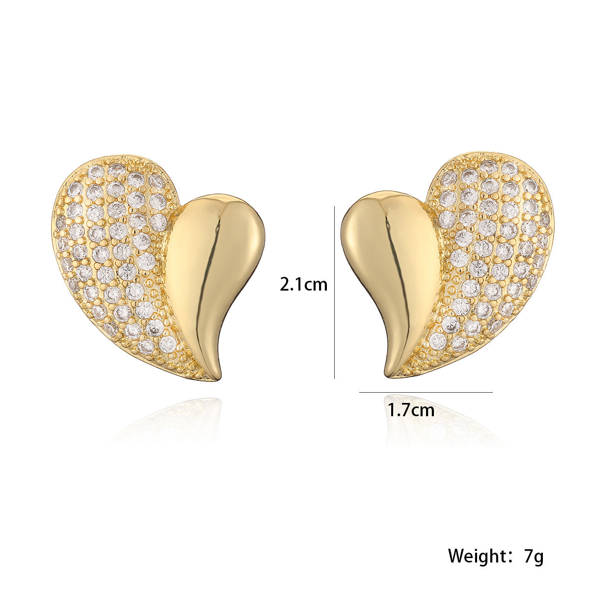 Vintage-Style Heart-Shaped Copper Earrings with 18K Gold Plating and Cubic Zirconia Inlay for Women