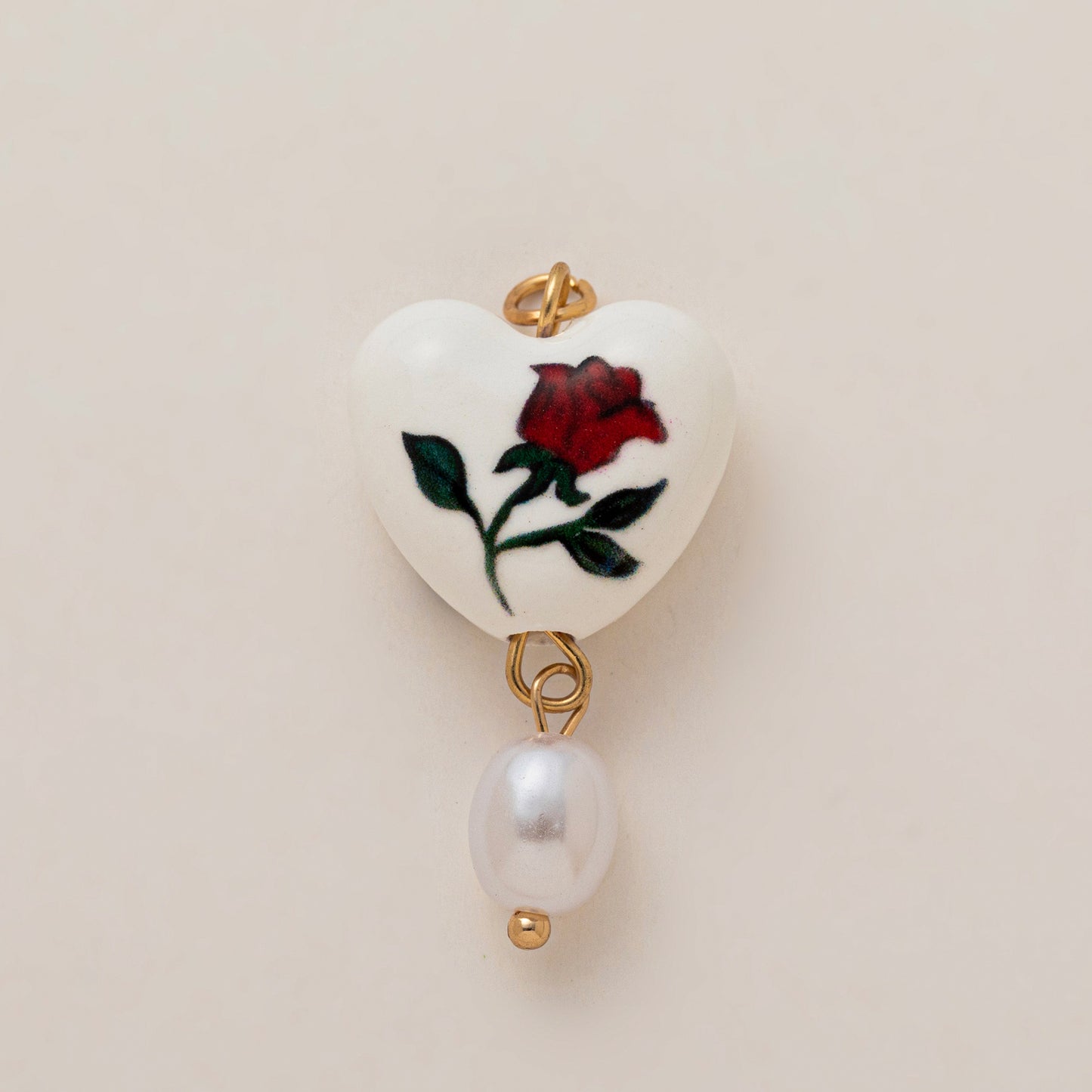 Vintage 18K Gold Plated Brass Heart Flower Charm Bar