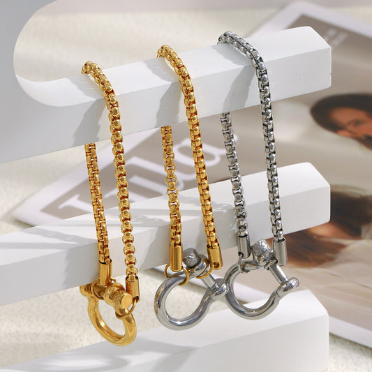 Fashionable Geometric Stainless Steel Plated 18K Gold Square Pearl Toggle Clasp Bracelet for Women