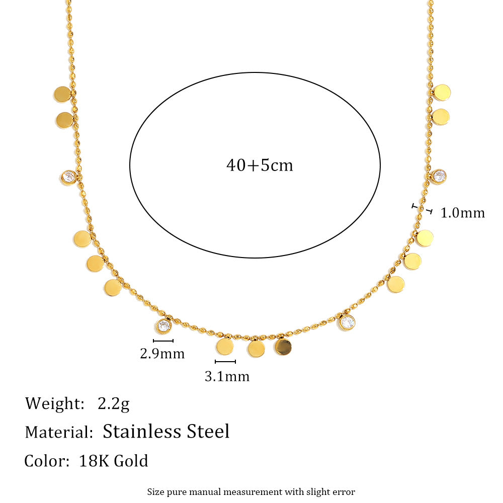 Vintage Style Geometric Pendant Necklace in Stainless Steel with 18K Gold Plating and Zircon Accents for Women