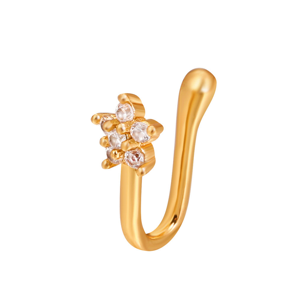 Clip per il naso a forma di U con stella e cuore placcata in rame vintage con zirconia cubica