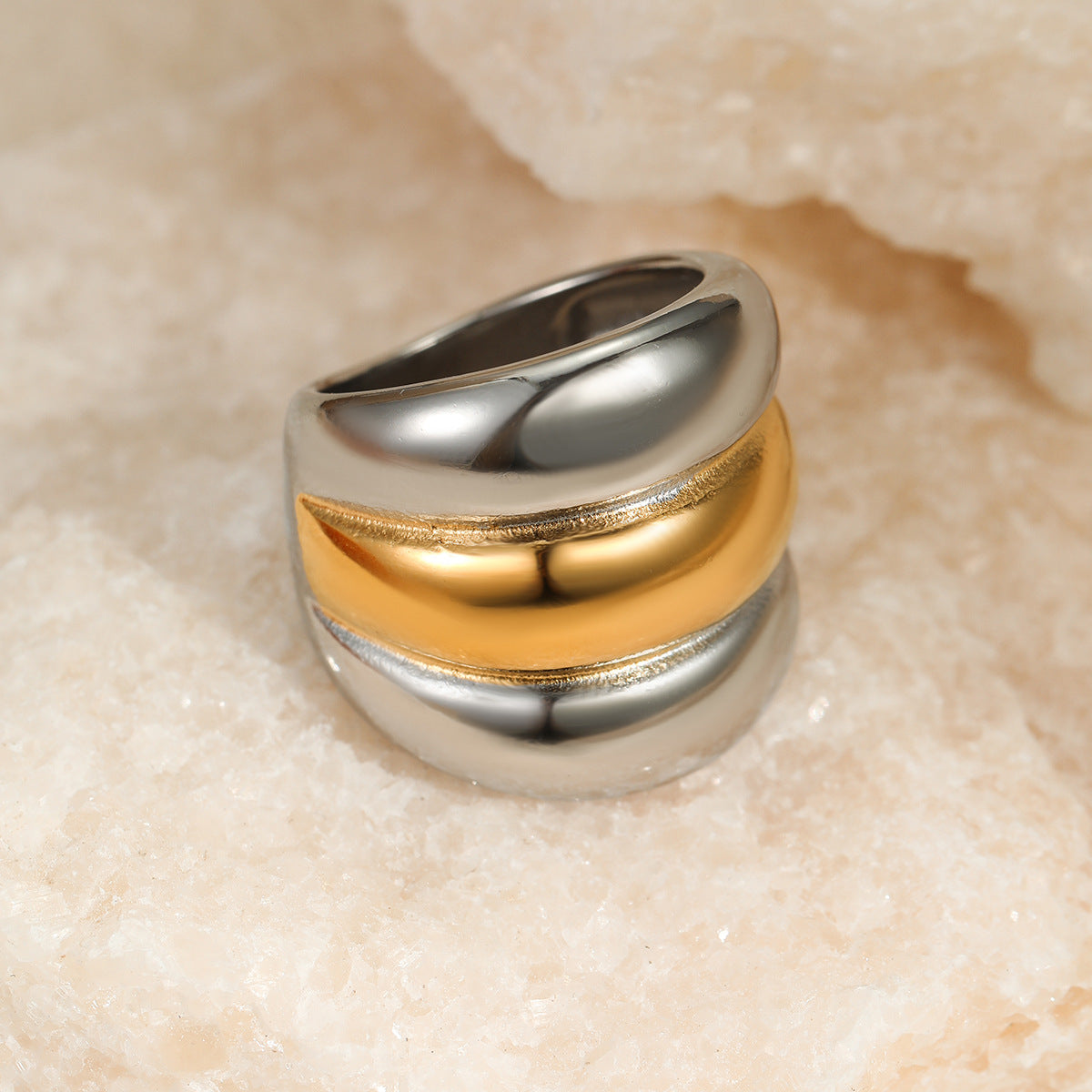 Anello da donna in acciaio inossidabile con placcatura, lussuoso, vintage, geometrico