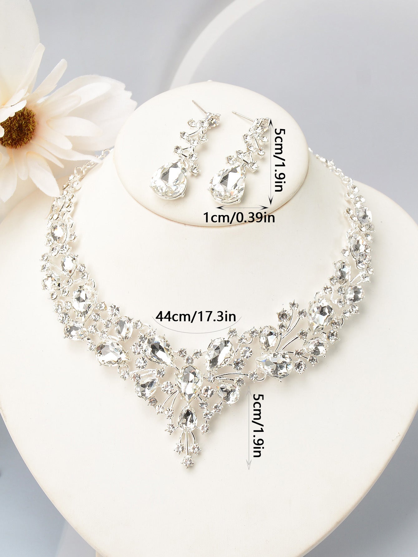 Vintage Baroque Floral Alloy Rhinestone Plated Necklace and Earring Set for Women Wedding Party
