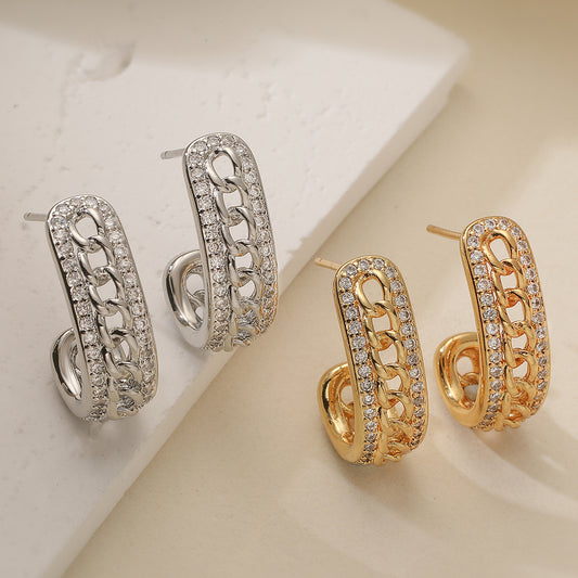 Minimalist Elegant Geometric Brass Gold Plated Cubic Zirconia Earrings for Women