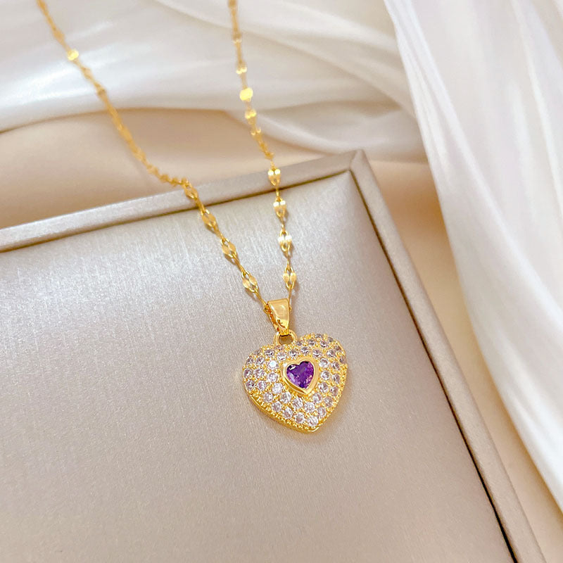 Luxury Titanium Steel Heart Pendant Necklace for Women with Plated Finish Geometric Design Perfect for Wedding Banquet and Clavicle Styling
