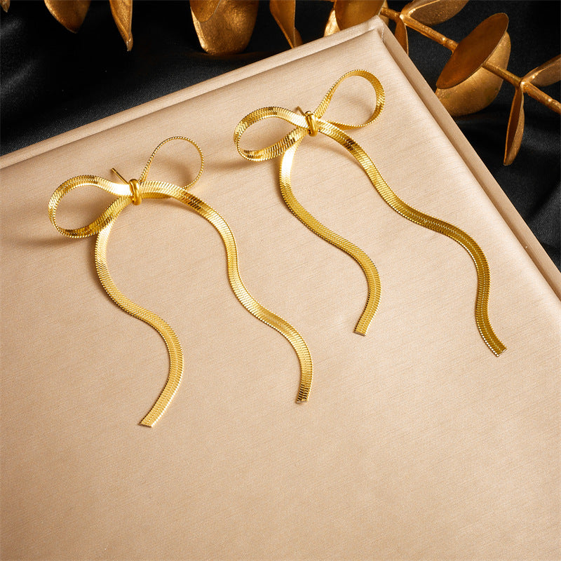 Minimalist Plated Stainless Steel Snake Chain Butterfly Drop Earrings