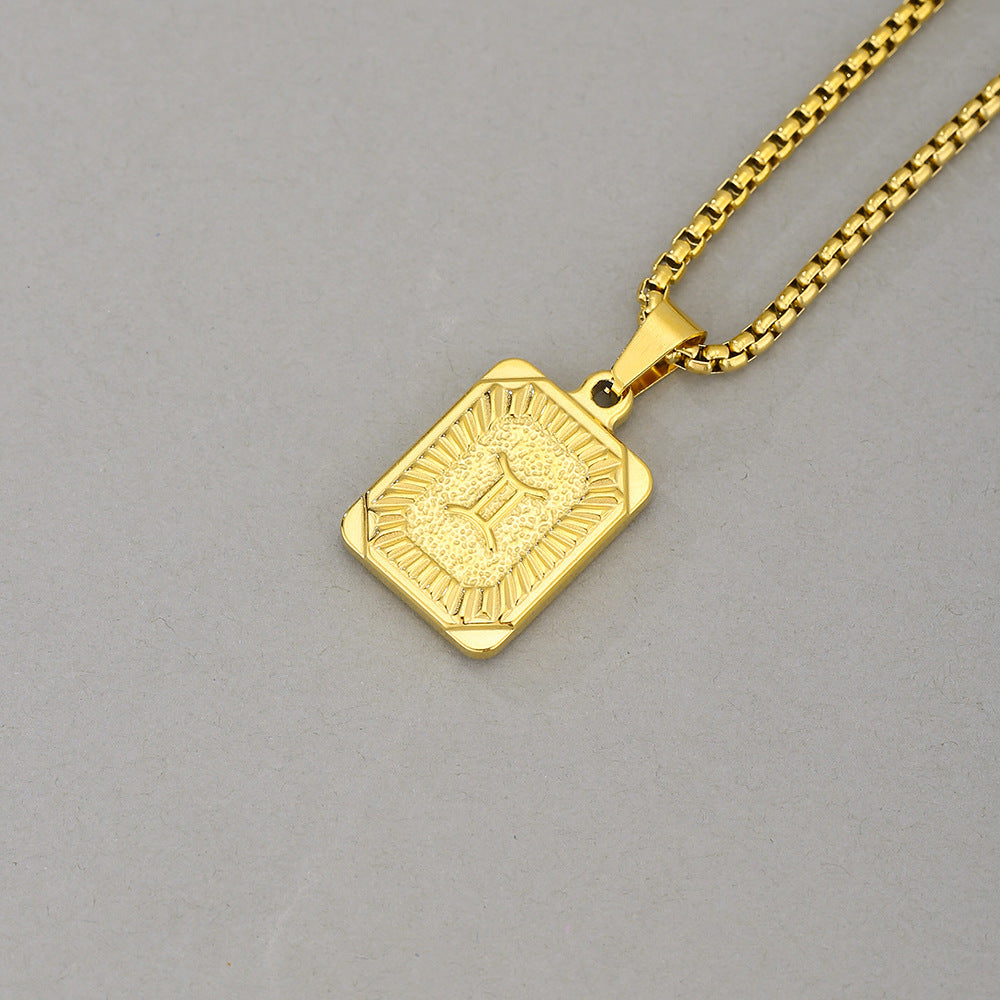 Collana con Pendente Zodiacale Geometrico Minimalista in Acciaio Inossidabile con Finitura Placcata per Uomo e Donna