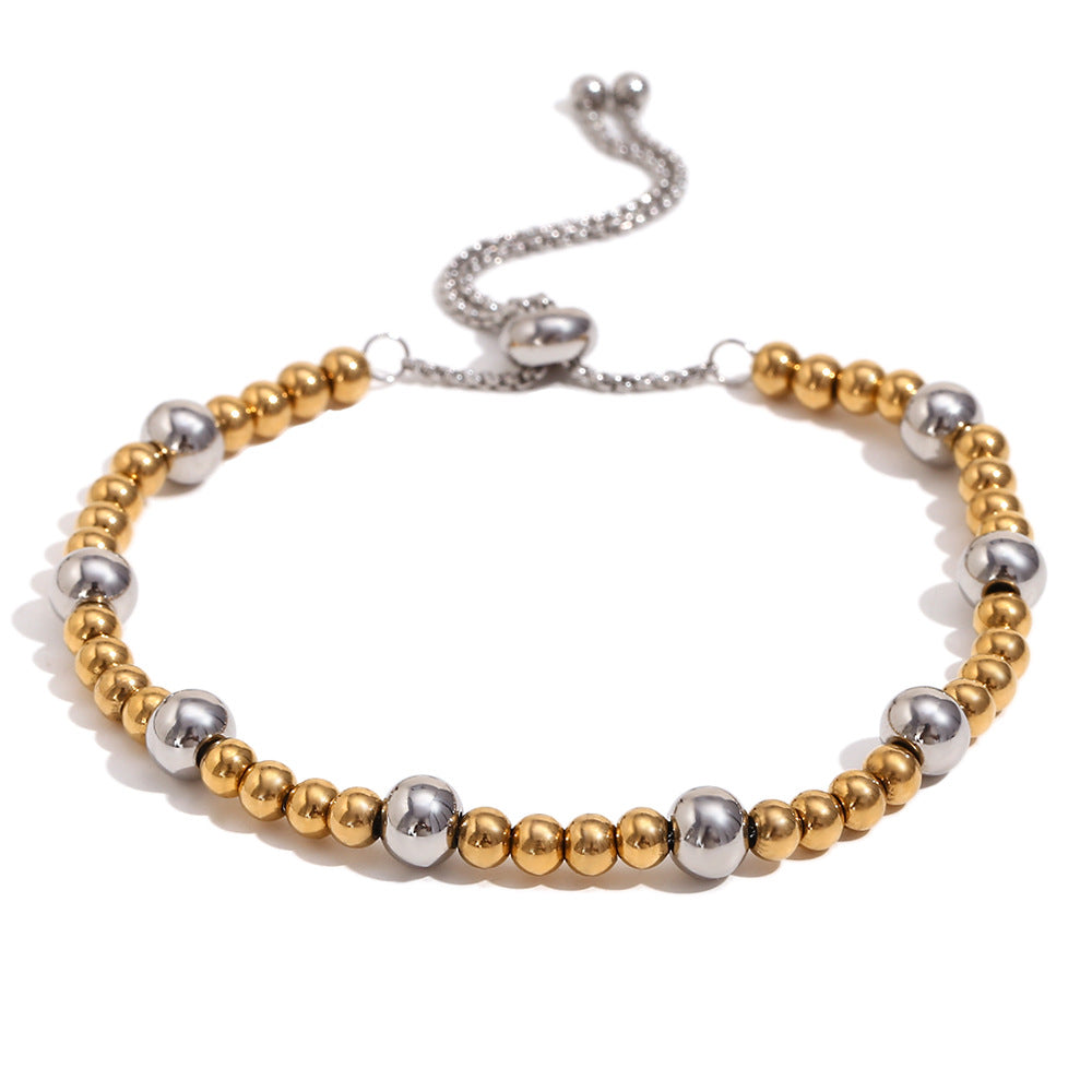 Elegante bracciale geometrico minimalista in acciaio inossidabile con placcatura in oro 18 carati e design regolabile con perline per donna