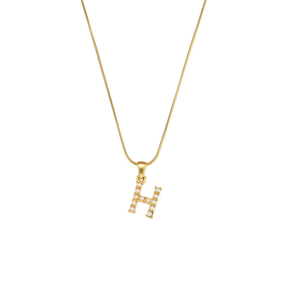 Fashionable Letter Pendant Necklace for Women Stainless Steel with 18K Gold Plating on Thin Snake Chain