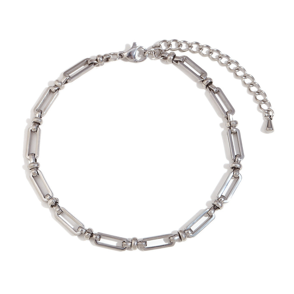 Cavigliera Minimalista Retrò Geometrica in Acciaio Inossidabile con Spilla da Balia e Chiusura a Croce Placcate Oro 14K da Donna