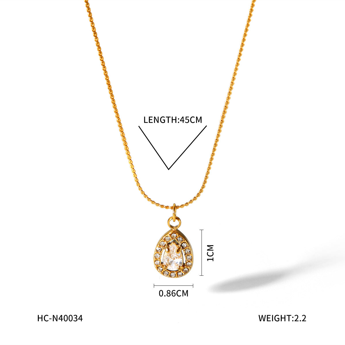 Fashion Ins Style 18K Gold Plated Geometric Heart Stainless Steel Necklace for Women with Rhinestone Inlay