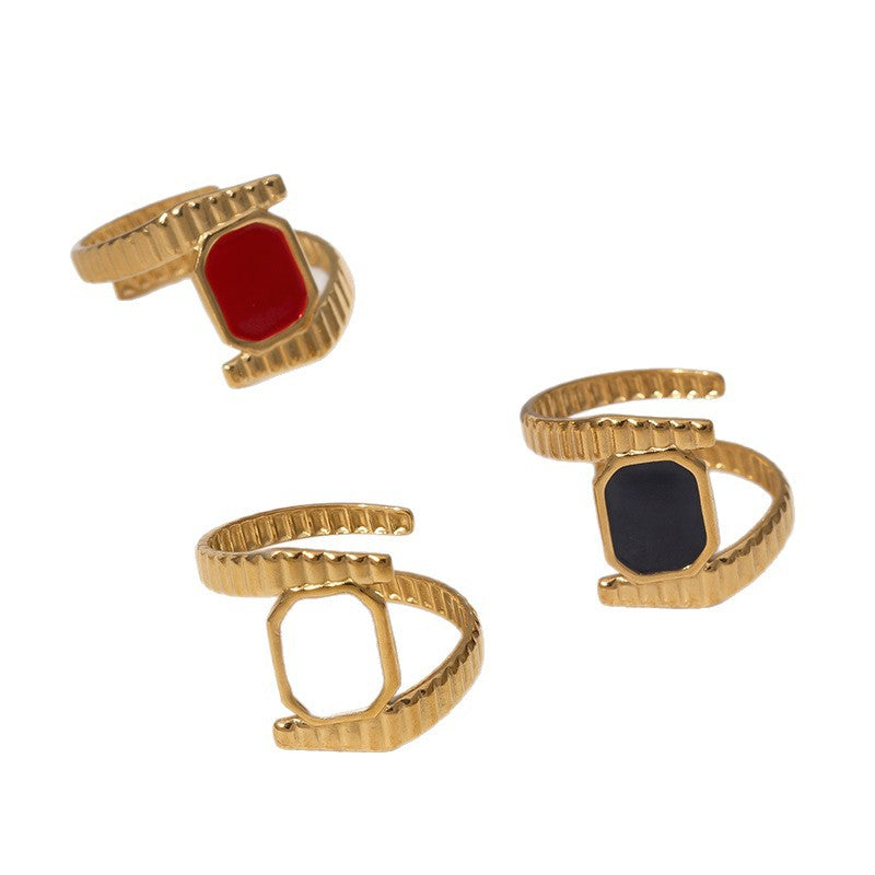 Anello Aperto Minimalista Geometrico da Donna in Acciaio Inox Placcato Oro 18K con Design Irregolare