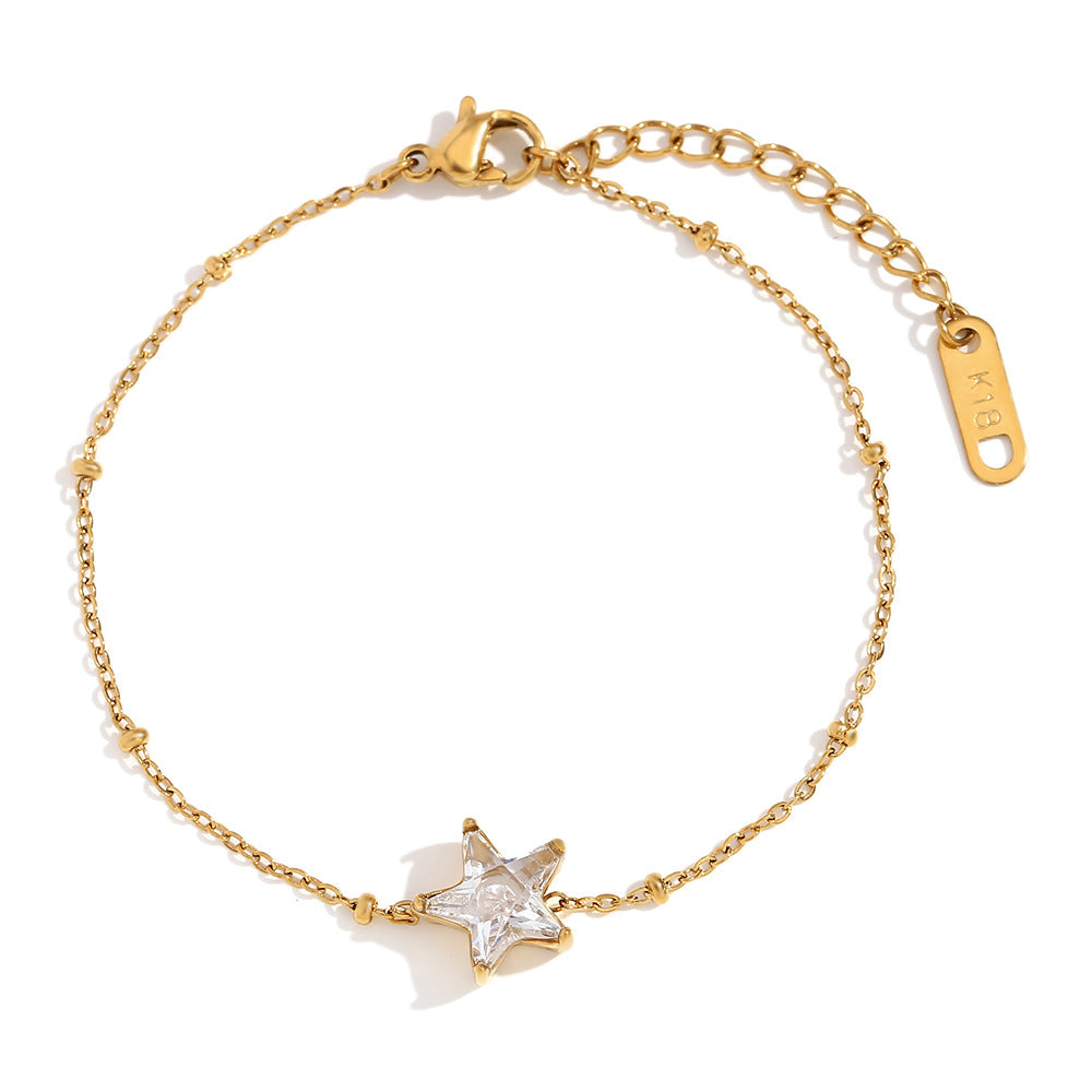 Fashionable Geometric Stainless Steel Plated 18K Gold Five-Pointed Star Beaded Bracelet for Women
