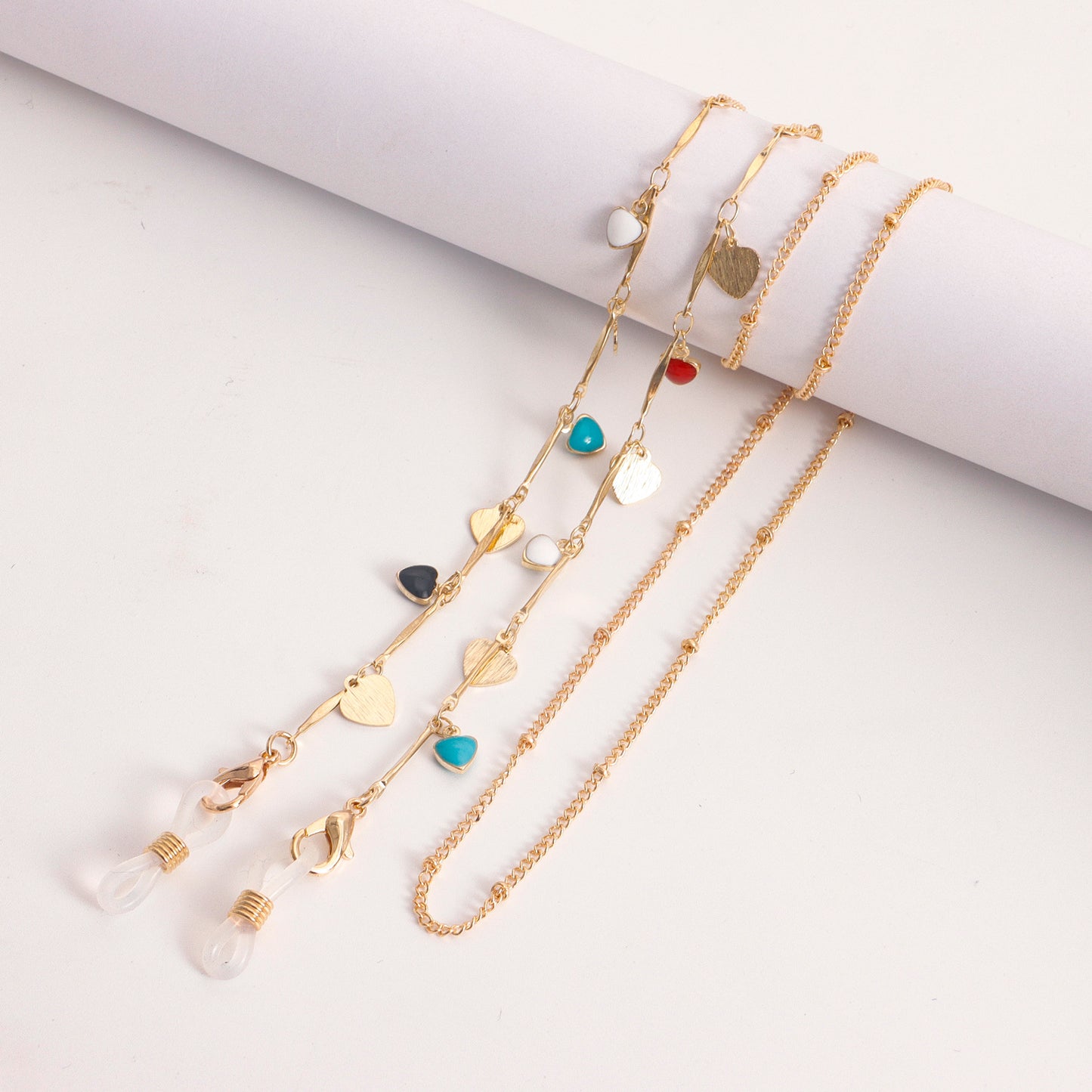 Colorful Drip Oil Heart Geometric Floral Alloy Glasses Chain for Women