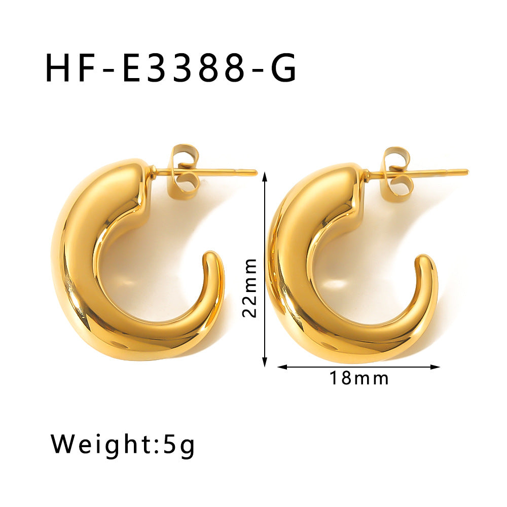 Minimalist Geometric C-Shaped Hollow Stainless Steel Earrings with 18K Gold Plating for Women