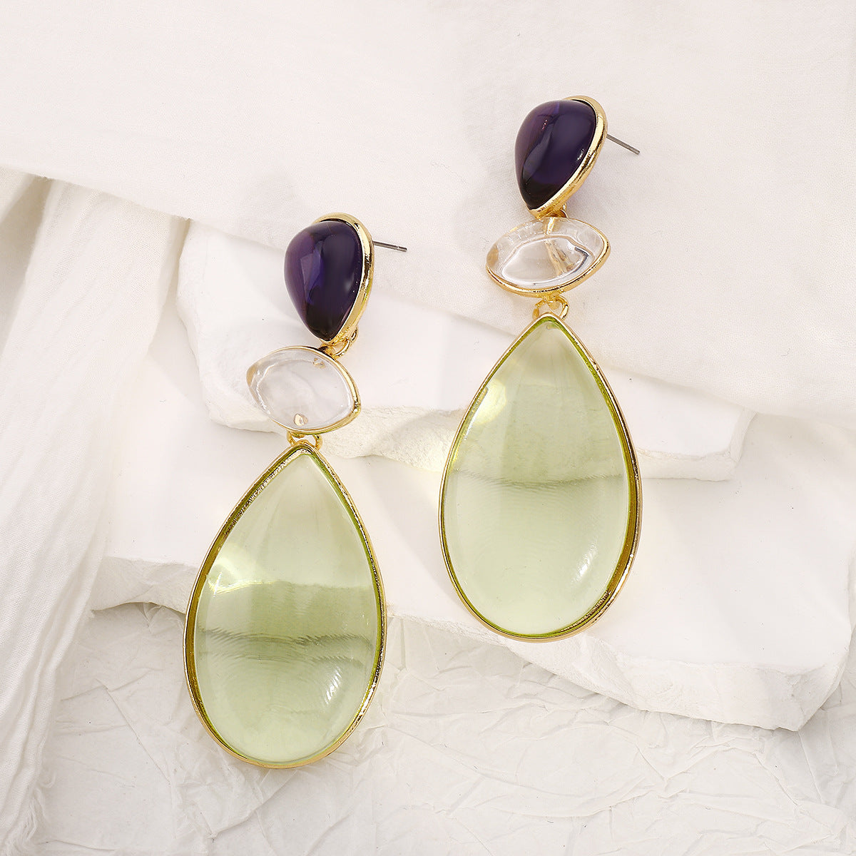 Pendientes de resina geométrica con postes de acero inoxidable, base de aleación galvanizada, en forma de gota de agua para mujer