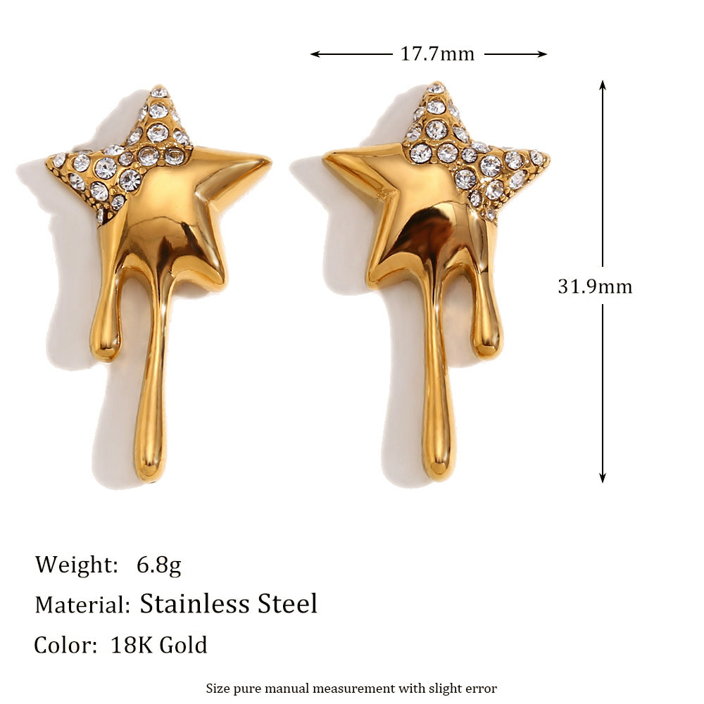 Orecchini Minimalisti a Stella in Acciaio Inossidabile con Placcatura in Oro 18K e Strass per Donna