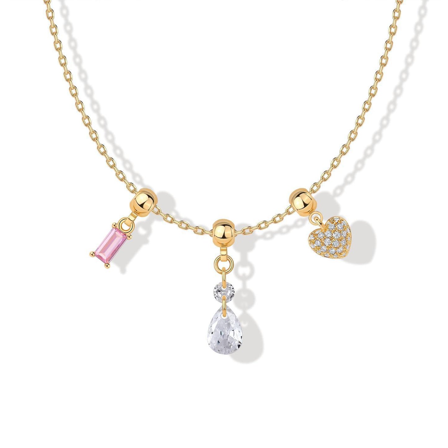 Minimalist Butterfly Heart Star Zircon Pendant Necklace for Women in Plated Copper with Mixed Gemstone Inlay