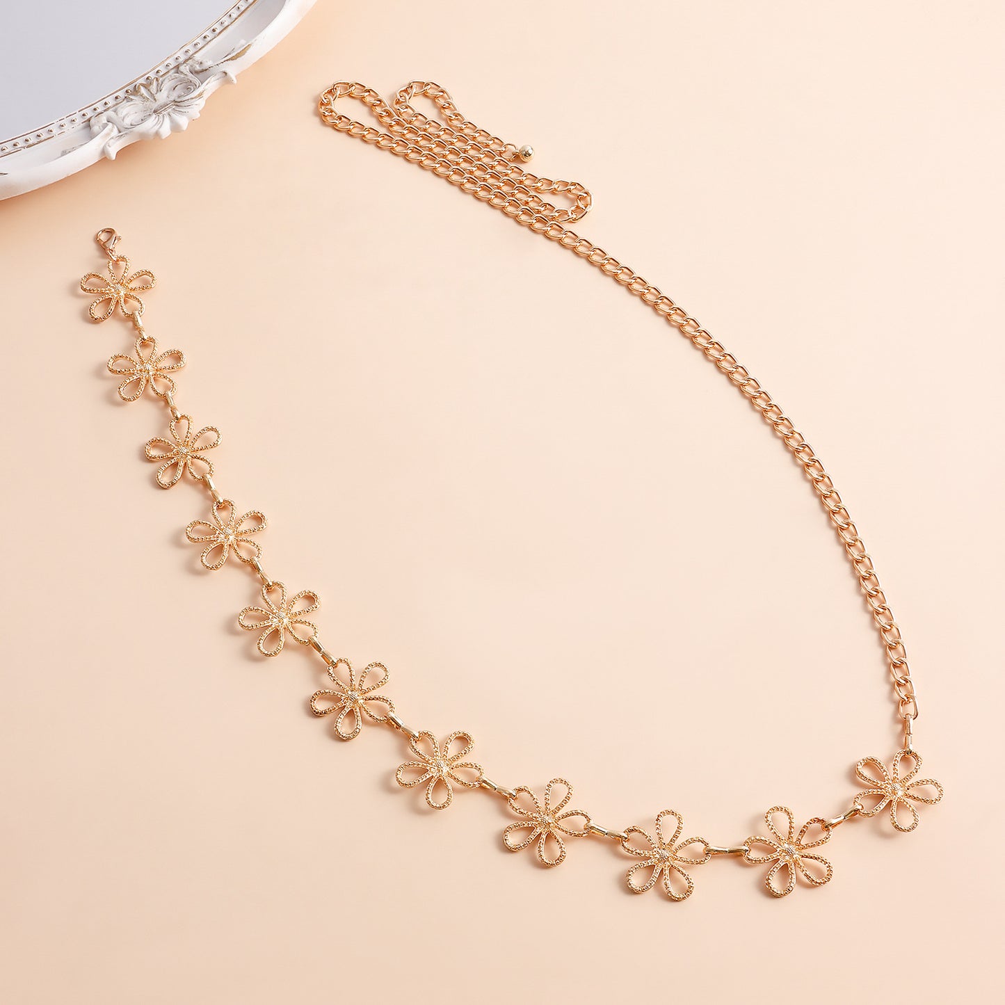 Vintage Bohemian Metal Hollow Flower Body Chain for Women with Adjustable Waist Design