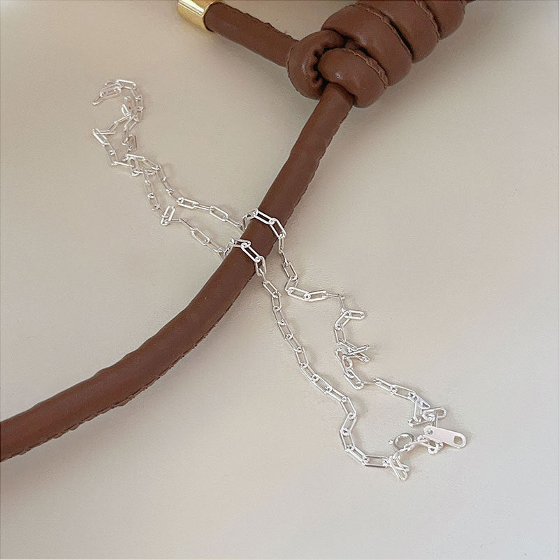 Collana Choker Minimalista con Catena a Cavo Geometrica a Scacchi in Argento Sterling 925 Placcato Oro