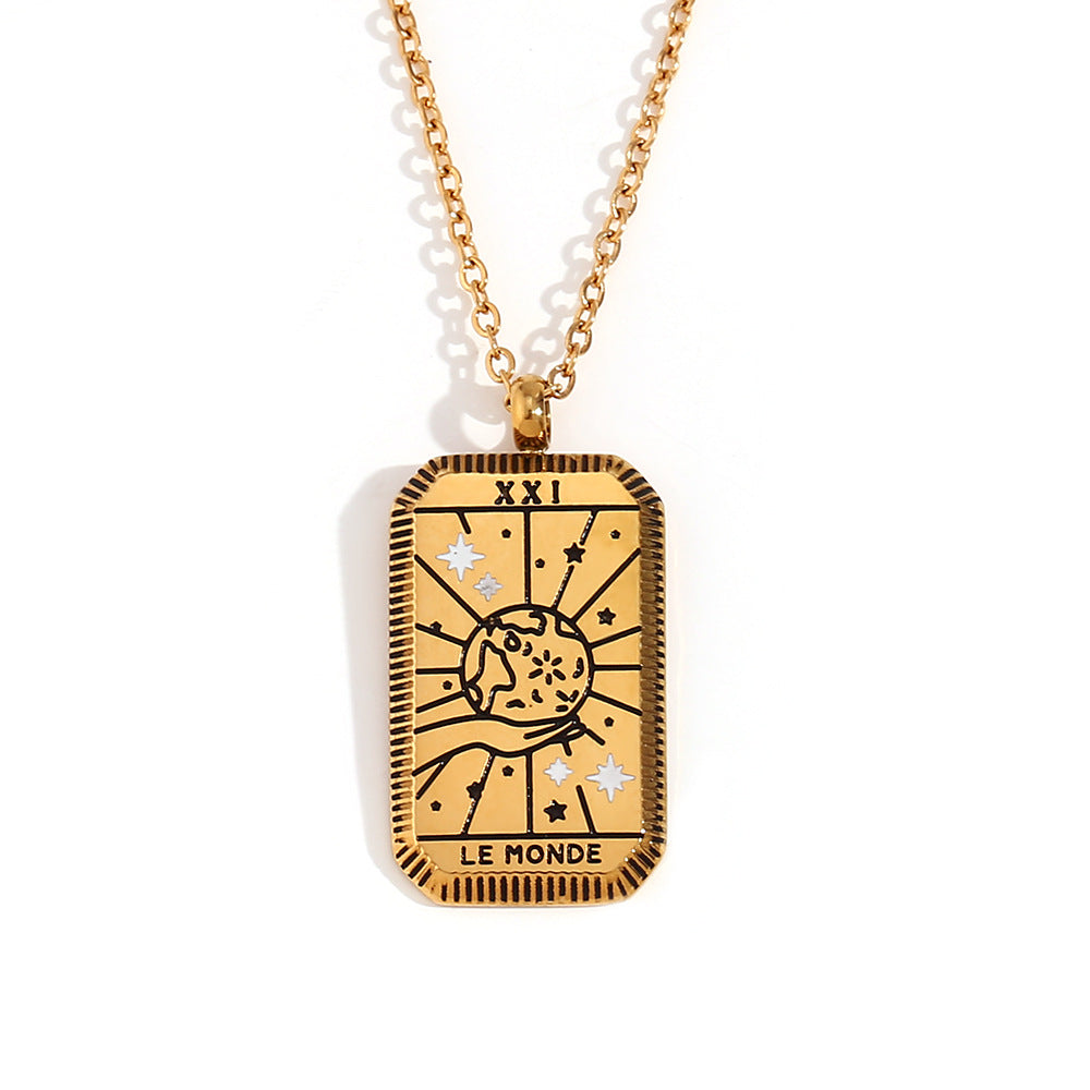 Collana con ciondolo quadrato minimalista a tarocchi da donna in acciaio al titanio con placcatura in oro 18 carati e design geometrico