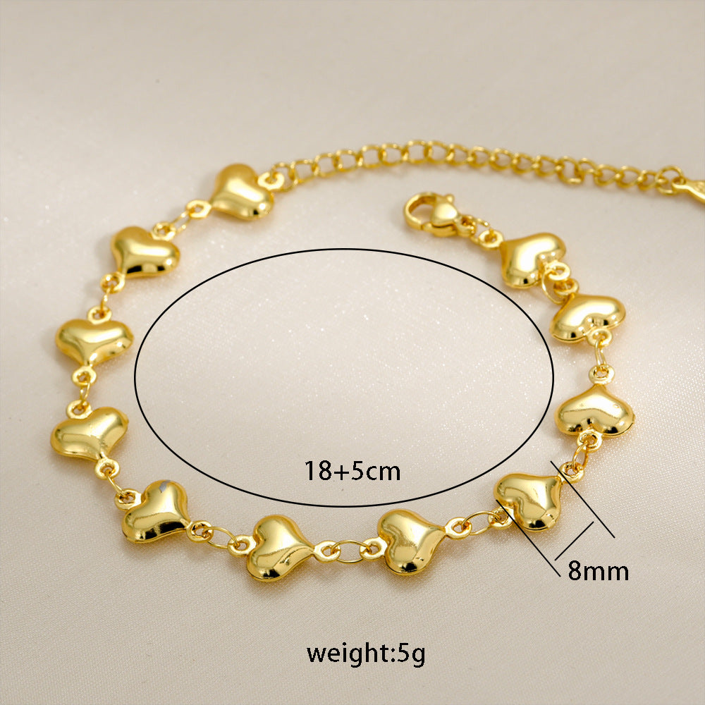Bracciale a goccia in acciaio inossidabile cavo con conchiglia hip hop, forma a cuore geometrica a goccia d'acqua e accento a croce placcato oro