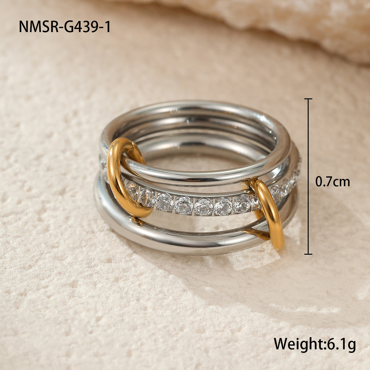 Conjunto de anillos geométricos apilables de lujo de acero inoxidable con baño de oro de 18 quilates y diseño de bloques de color para mujer