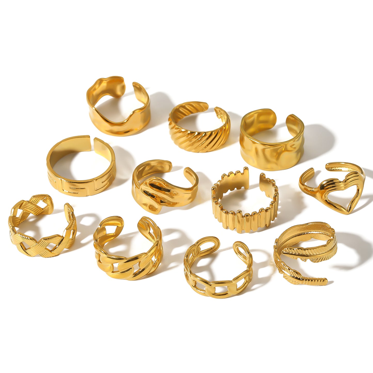 Anello Aperto Minimalista in Acciaio Inossidabile da Donna con Forma Geometrica e Finitura Placcata in Oro 18K Sottovuoto