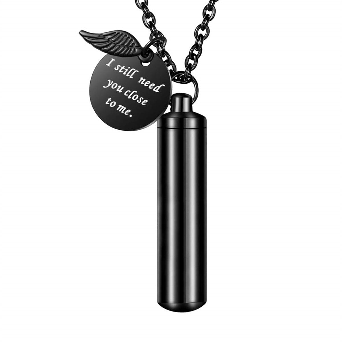 Personalized Stainless Steel Angel Wing Pendant Necklace with Hollow Cylinder Design for Pet Memorial Keepsake Unisex