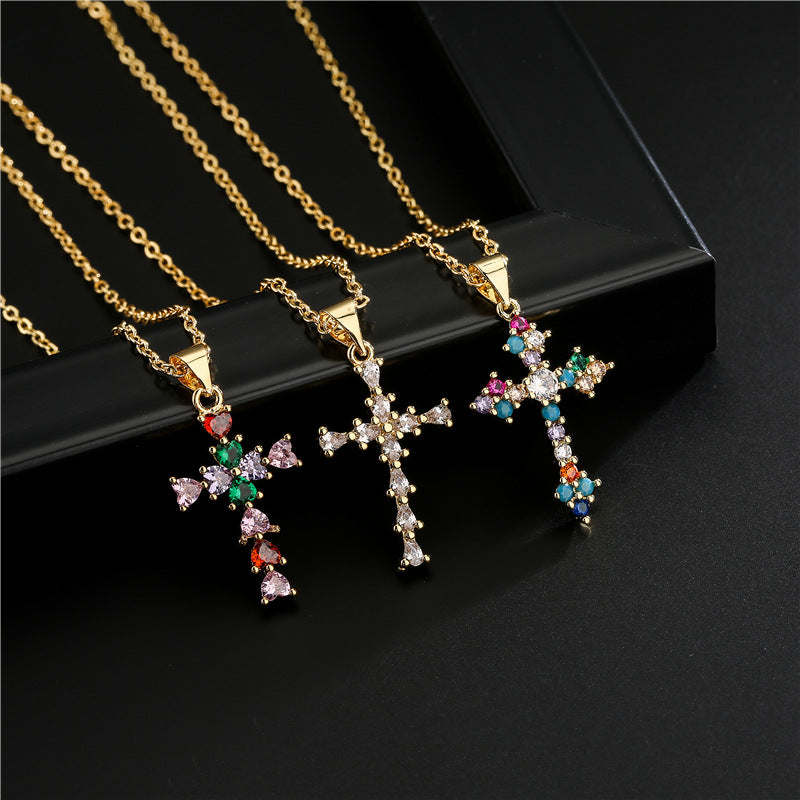 Geometric Brass Gold Plated Cubic Zirconia Pendant Necklace for Women