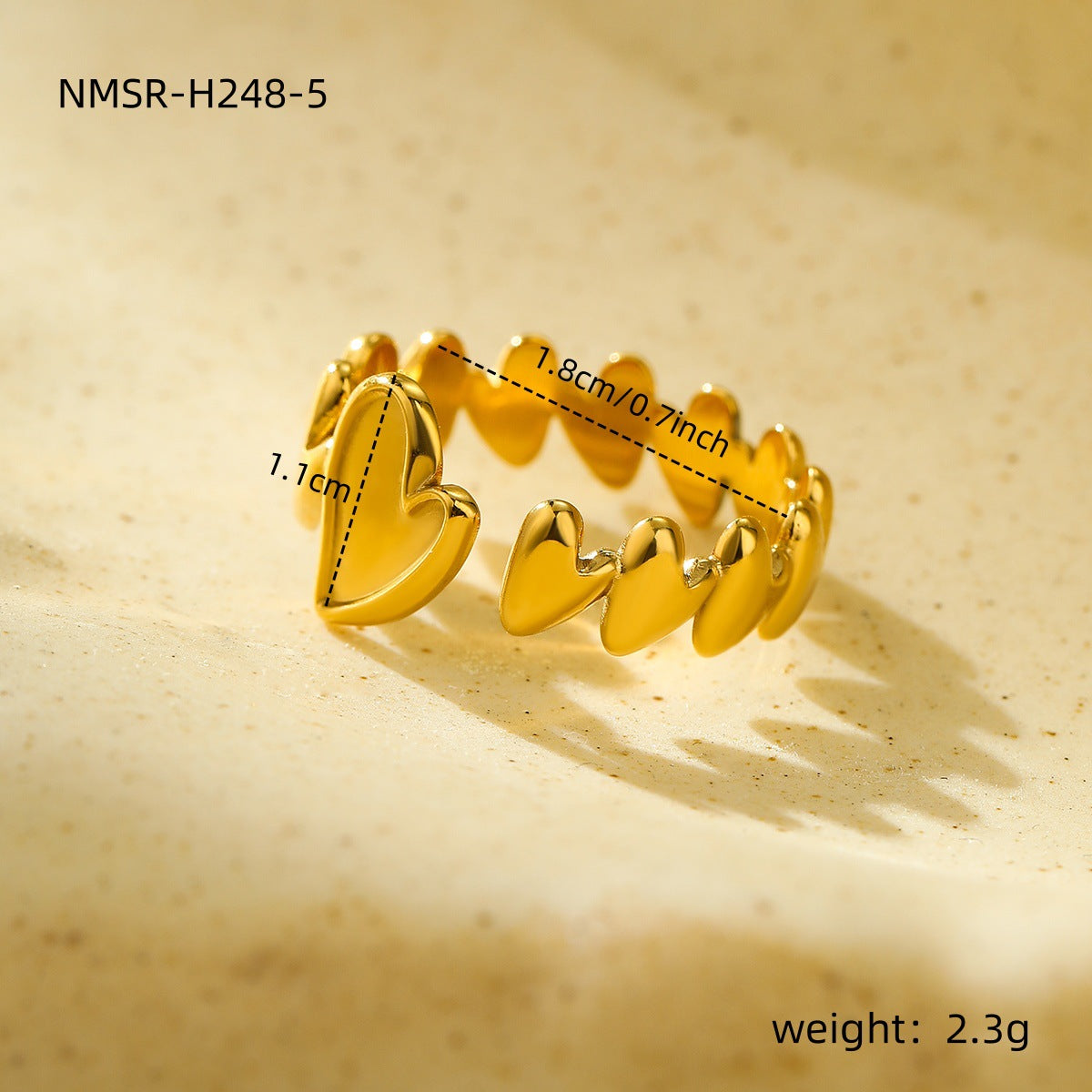 Anillo abierto minimalista geométrico irregular de acero inoxidable chapado en oro de 18 quilates para mujer