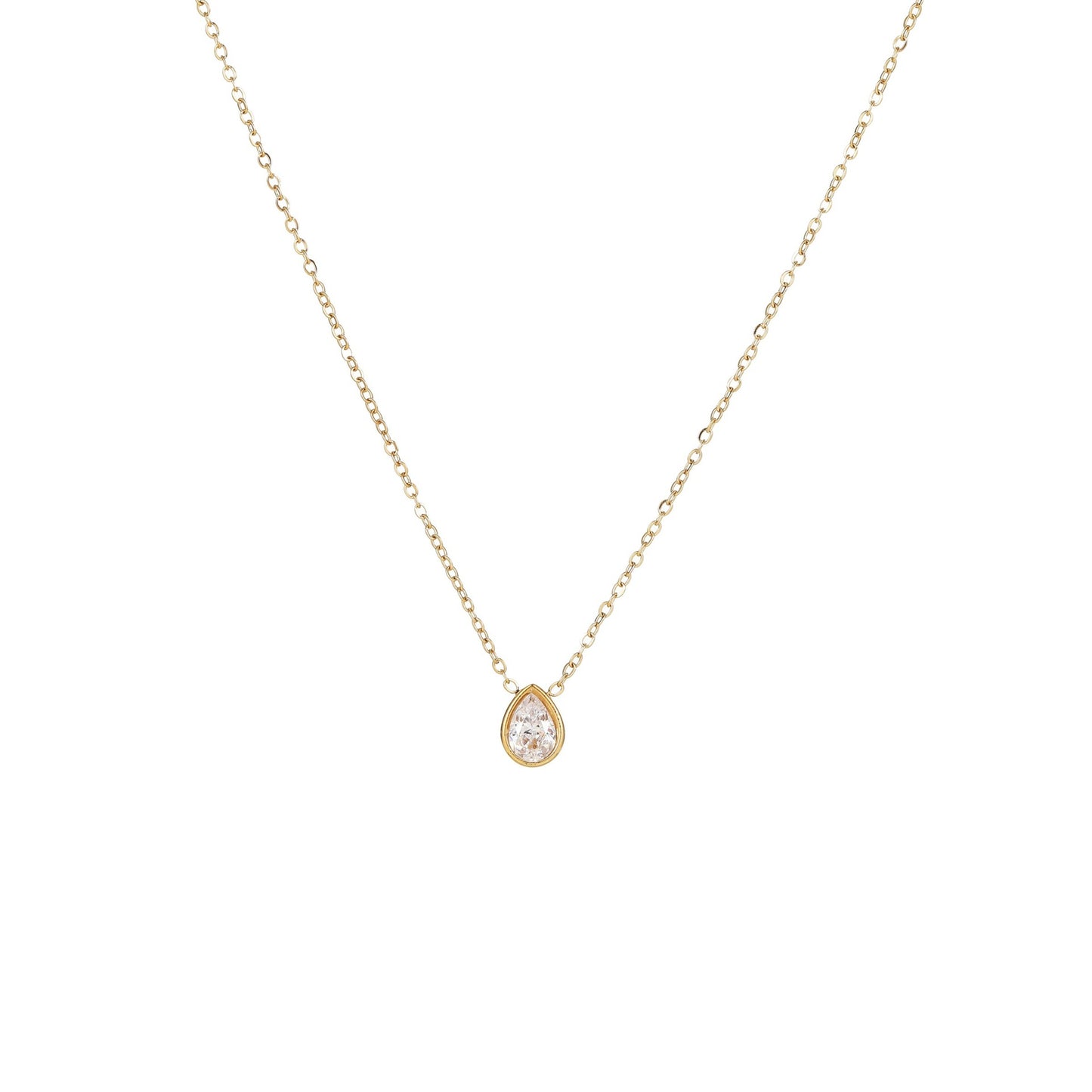 Fashionable Geometric Stainless Steel Necklace with 18K Gold Plating and Zircon Inlay for Women