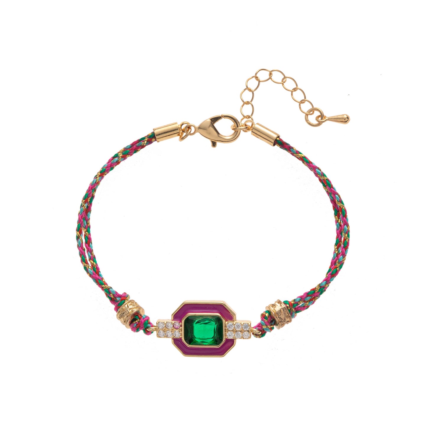 Bracciale da donna in stile bohémien vintage con quadrifoglio geometrico e zirconi intarsiati in rame