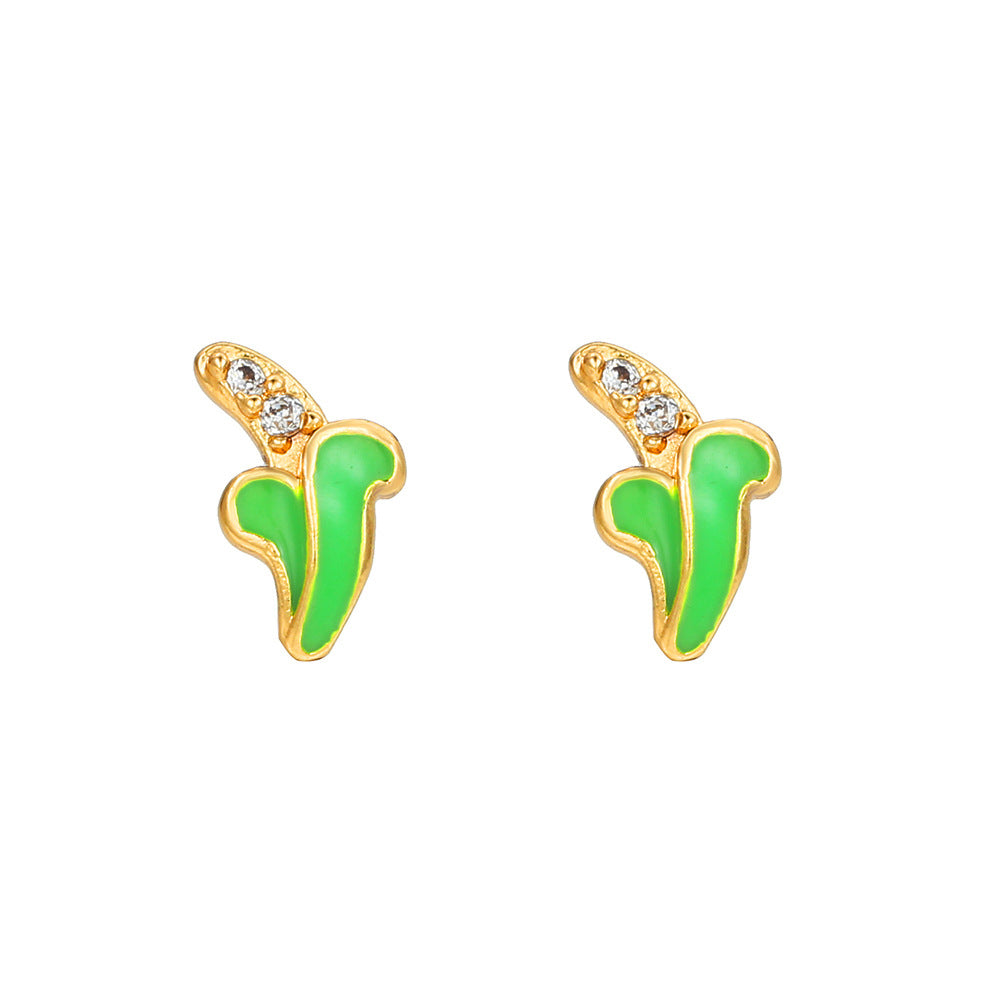Unique Drip Oil Rainbow Floral Lips Bee Brass Cubic Zirconia Stud Earrings for Women