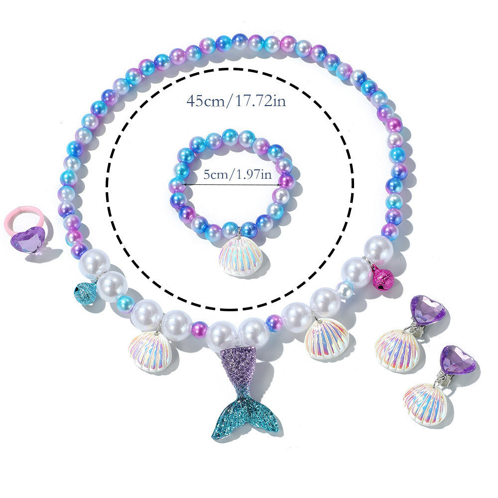 Collana a barra con ciondolo in resina a forma di sirena cartoon con cristallo ametista per bambini