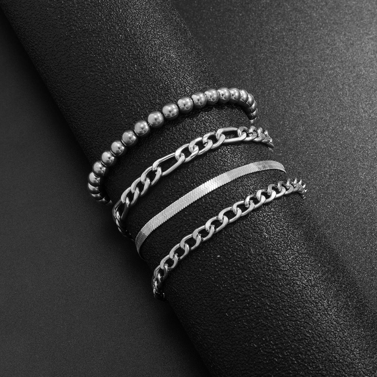 Sweet-Edgy Geometric Hollow-Out Snake Chain Bracelet Set for Women in Metal with Rhinestone Inlay