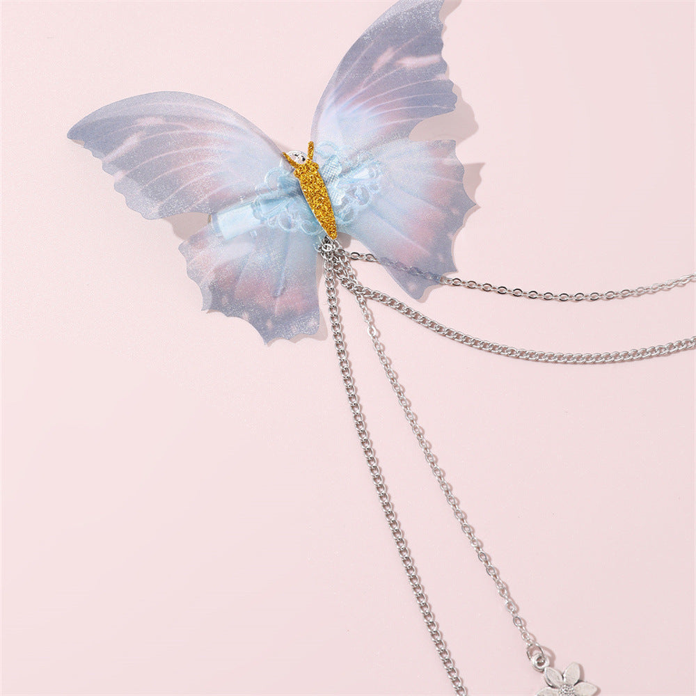 Fermaglio per capelli a farfalla vintage per bambini in metallo con nappe, stile principessa