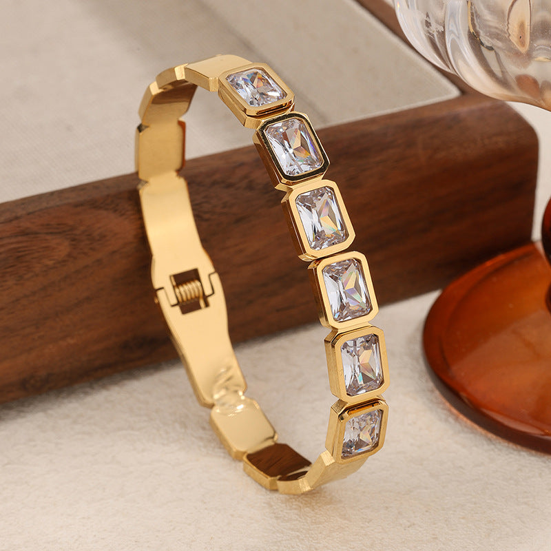 Vintage Geometric Square Rhinestone Plated Titanium Steel Bracelet Stackable