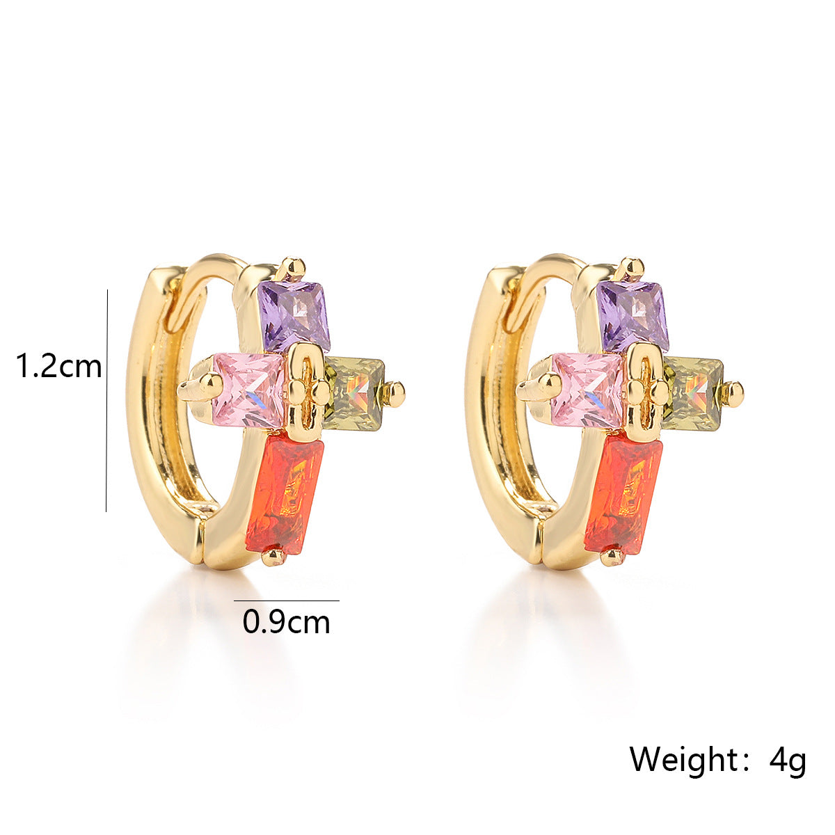 Minimalist Cross-Shaped Copper Earrings with Real Gold Plating and Zircon Accents for Women