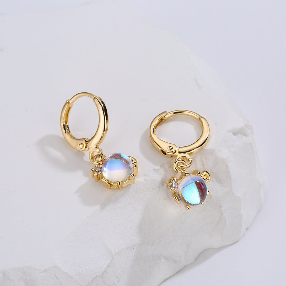 Minimalist Geometric Copper Earrings with Real Gold Plating and Micro-Paved Zirconia Ocean Animal Motifs for Women