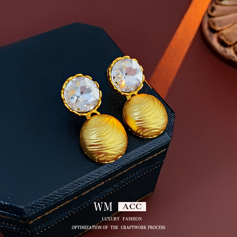 Vintage Floral Earrings with Rhinestone Inlay on Copper Base Electroplated Silver-Plated Stainless Steel Posts for Women