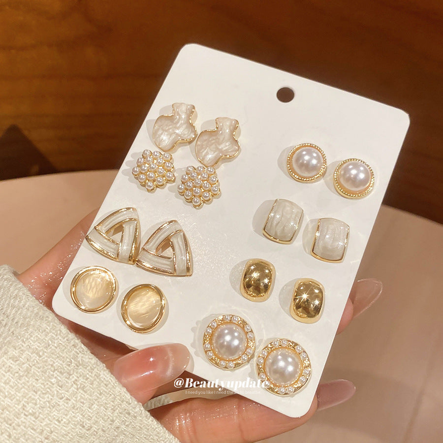 Elegantes pendientes de perlas ojo de gato, diseño geométrico minimalista, con acabado bañado en aceite, para mujer