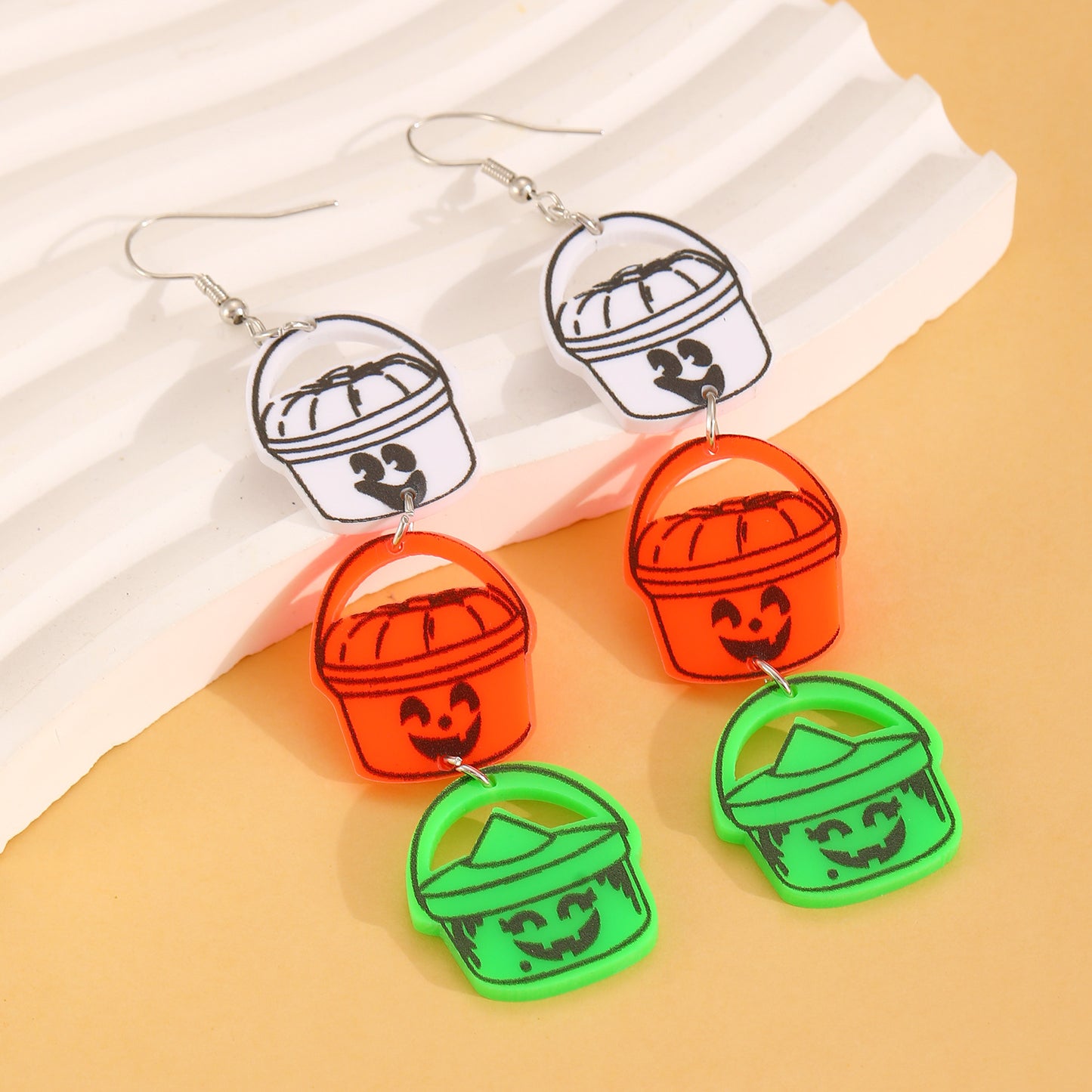 Pendientes Geométricos de Murciélago y Calabaza Acrílicos con Diseño Impreso de Terror Oscuro Temática de Halloween para Mujer