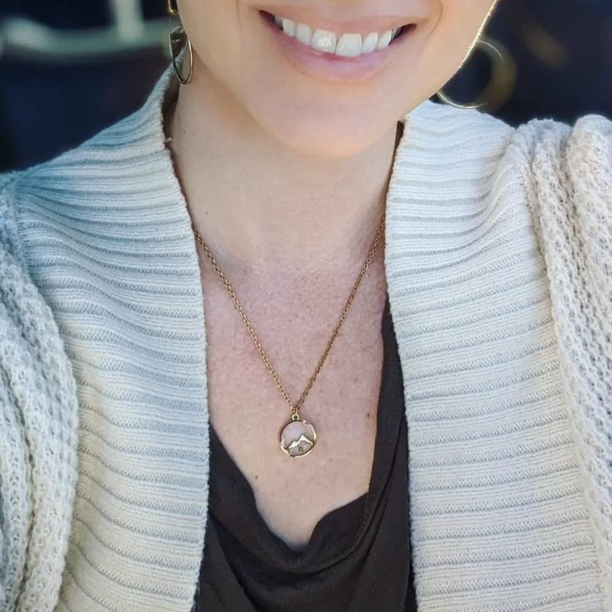 Natural Style Mustard Seed Pendant Necklace for Women in Stainless Steel with Polished Finish Adjustable 20 Inch Chain