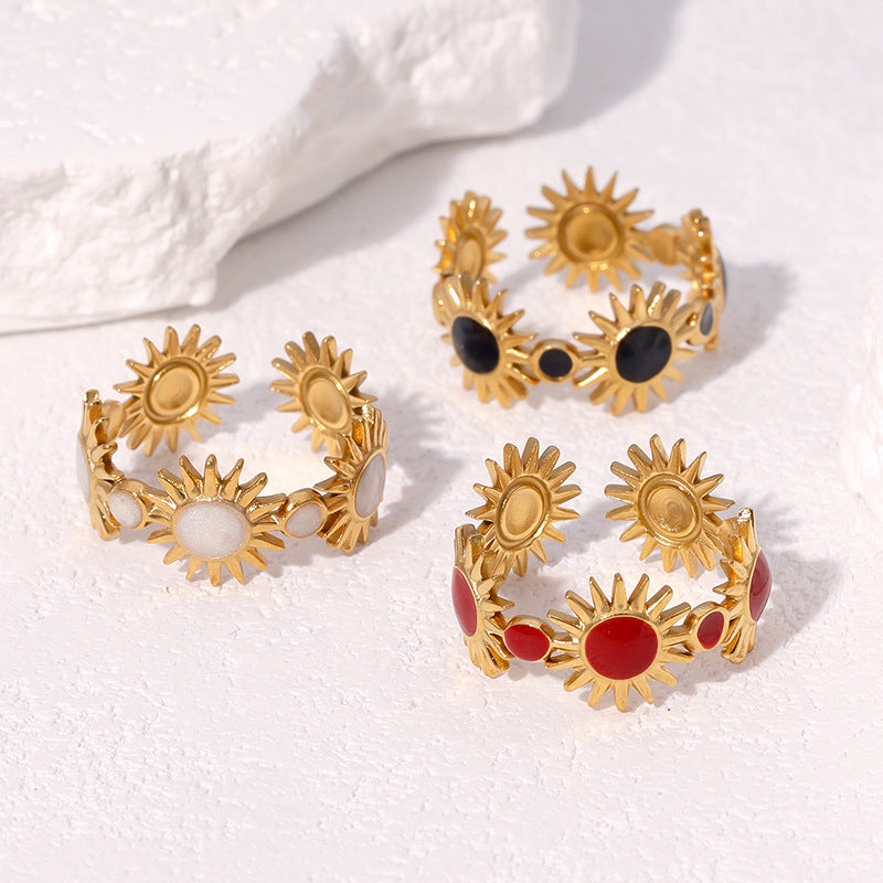 Anello Aperto Geometrico Minimalista in Acciaio Inox con Placcatura in Oro 18K da Donna, Accessorio di Moda Ispirato al Sole