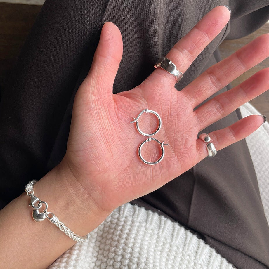 Sweet Minimalist 925 Sterling Silver Plated Floral Round Geometric Earrings